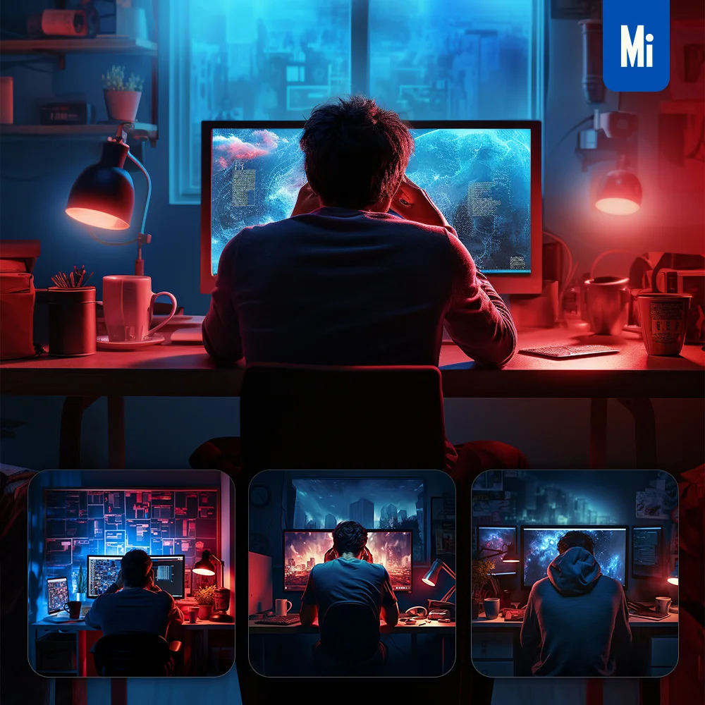 Midjourney Prompt Man Back Overtime Extra Hard Work Midnight Tired Official Photography