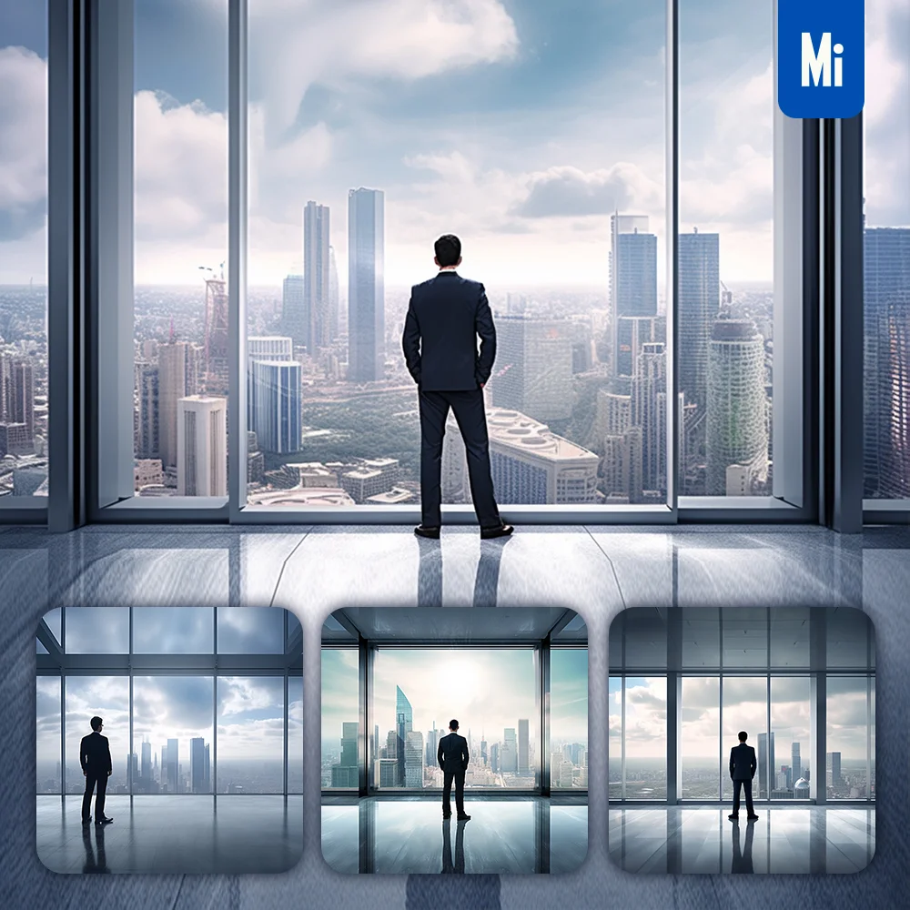 Midjourney Prompt Man Boss Stand Business Back City Skyline Sky Window