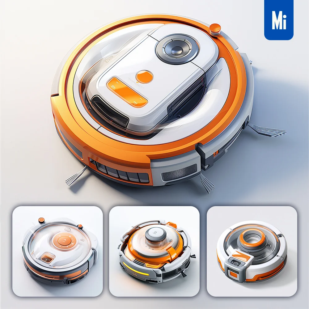 Midjourney Prompt Robot Vacuum Cleaner Irobot Roomba Orange Isometric Material Industrial Design 3d Icon