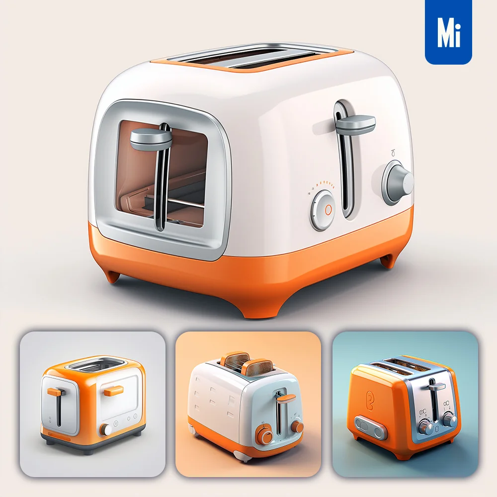 Midjourney Prompt Slice Toaster Bread Orange Isometric Material Industrial Design 3d Icon
