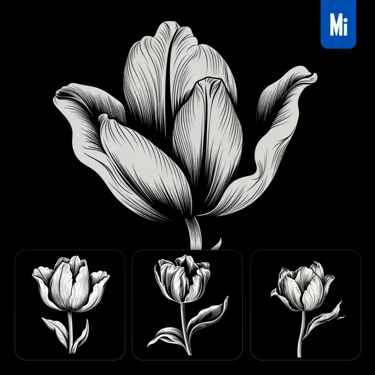 midjourney prompt tulip flower black and white drawing victor ink illustration logo