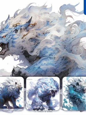 Midjourney Prompt White Azure Monster Lion Art Anime Illustration