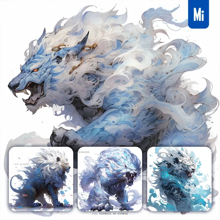 midjourney prompt white azure monster lion art anime illustration