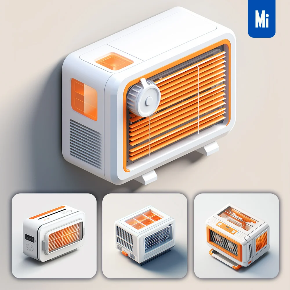 Midjourney Prompt Window Air Conditioner Orange Isometric Material Industrial Design 3d Icon