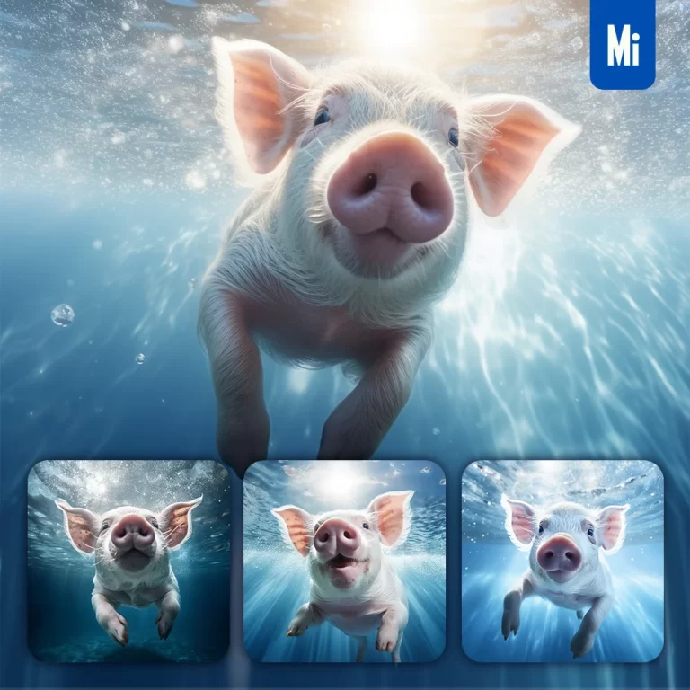 midjourney prompt pig underwater sea light swim diving photography