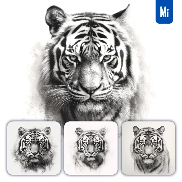 midjourney prompt tiger head sketch pencil drawing black and white
