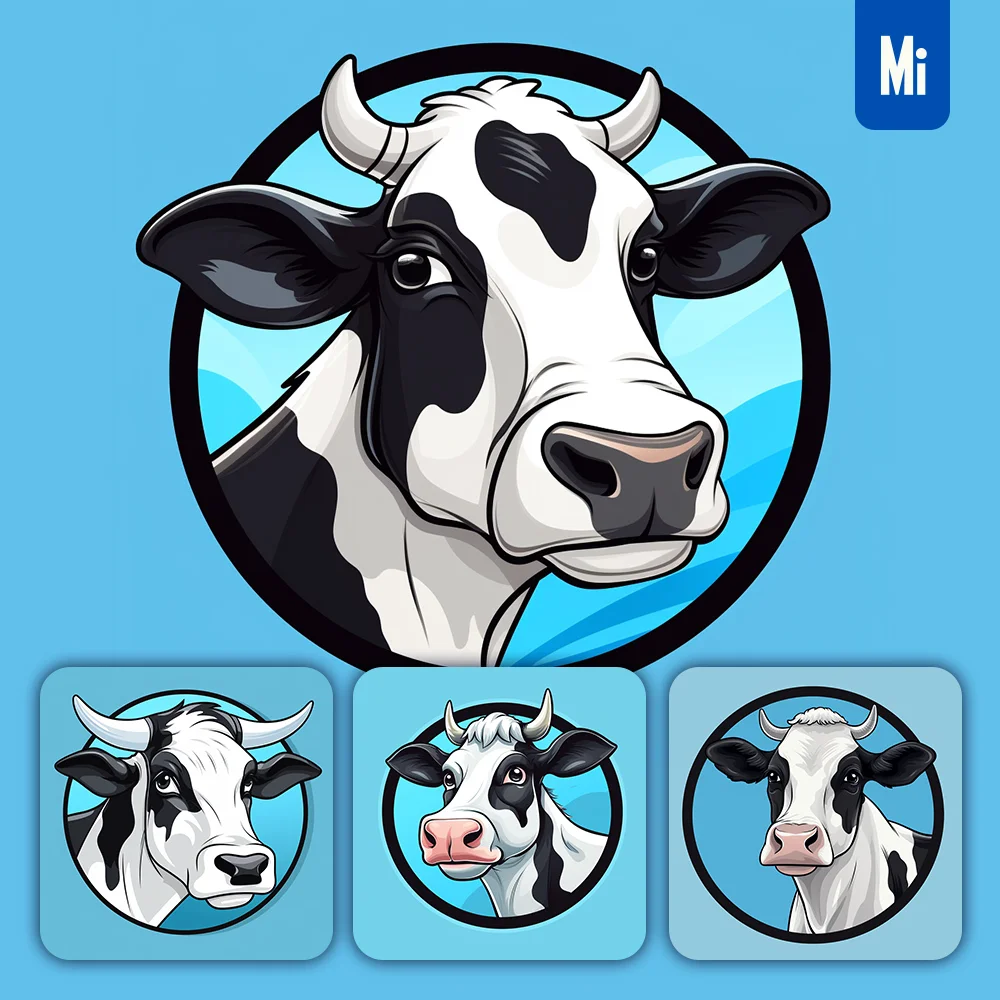 Midjourney Prompt Cow Head Logo Blue Vector Circle Illustration