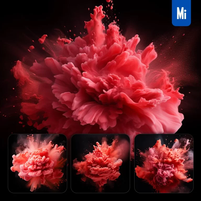 midjourney prompt flower petal red smoke powder explosion burst blast
