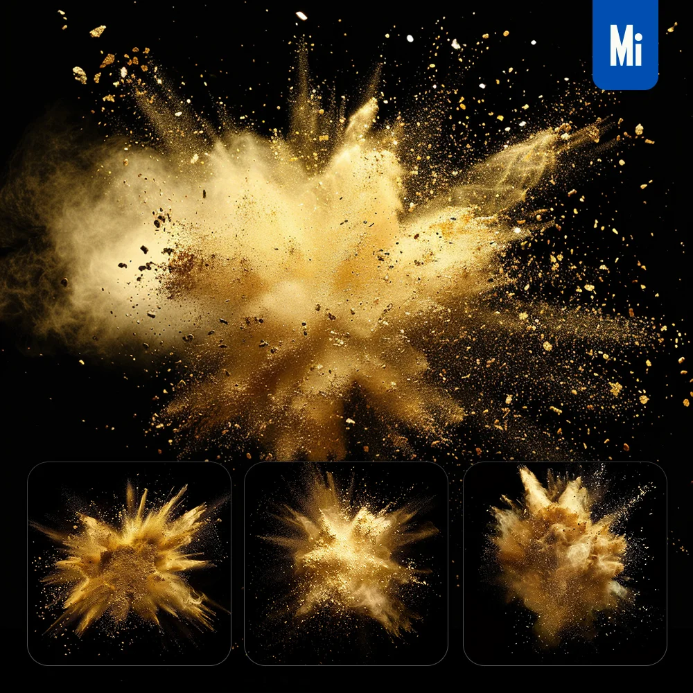 Midjourney Prompt Gold Powder Explosion Burst Blast