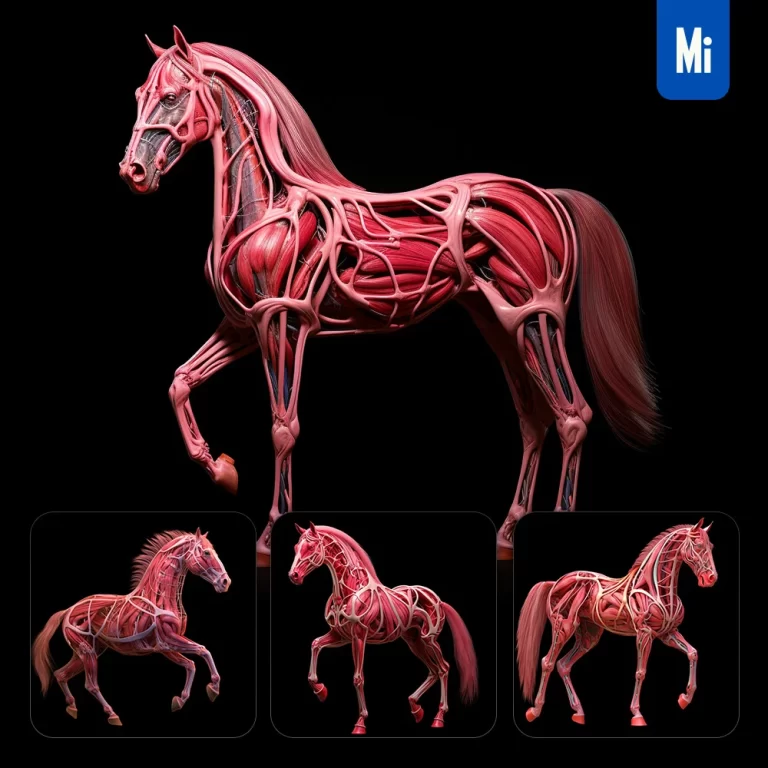 midjourney prompt horse muscle diagram medical anatomy anatomical 3D illustration