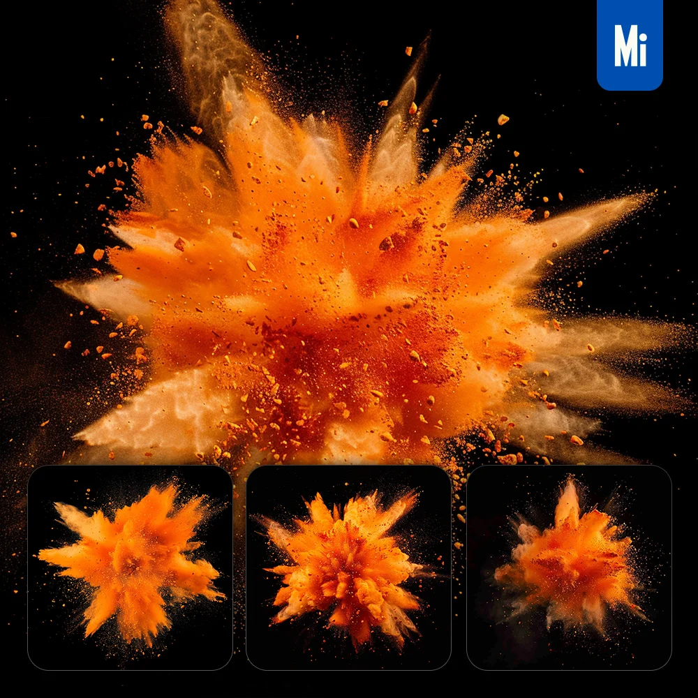 Midjourney Prompt Orange Powder Explosion Burst Blast