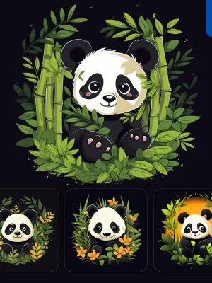 Midjourney Prompt Panda Cartoon Bamboo Leaves Vector Illustration Logo Graphic