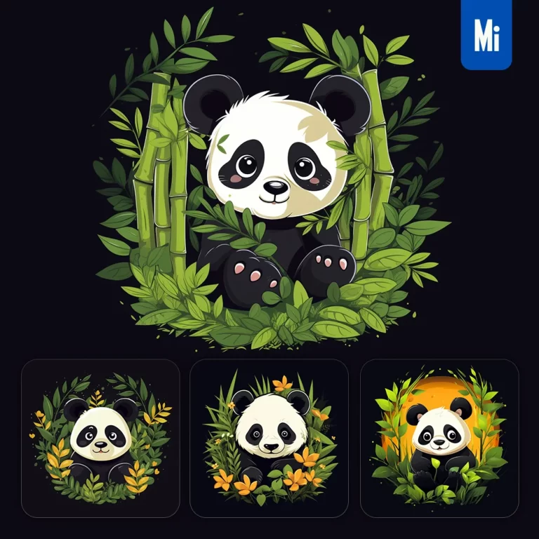 midjourney prompt panda cartoon bamboo leaves vector illustration logo graphic