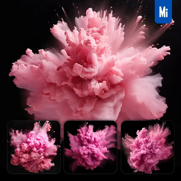 midjourney prompt pink flower petal smoke powder explosion burst blast
