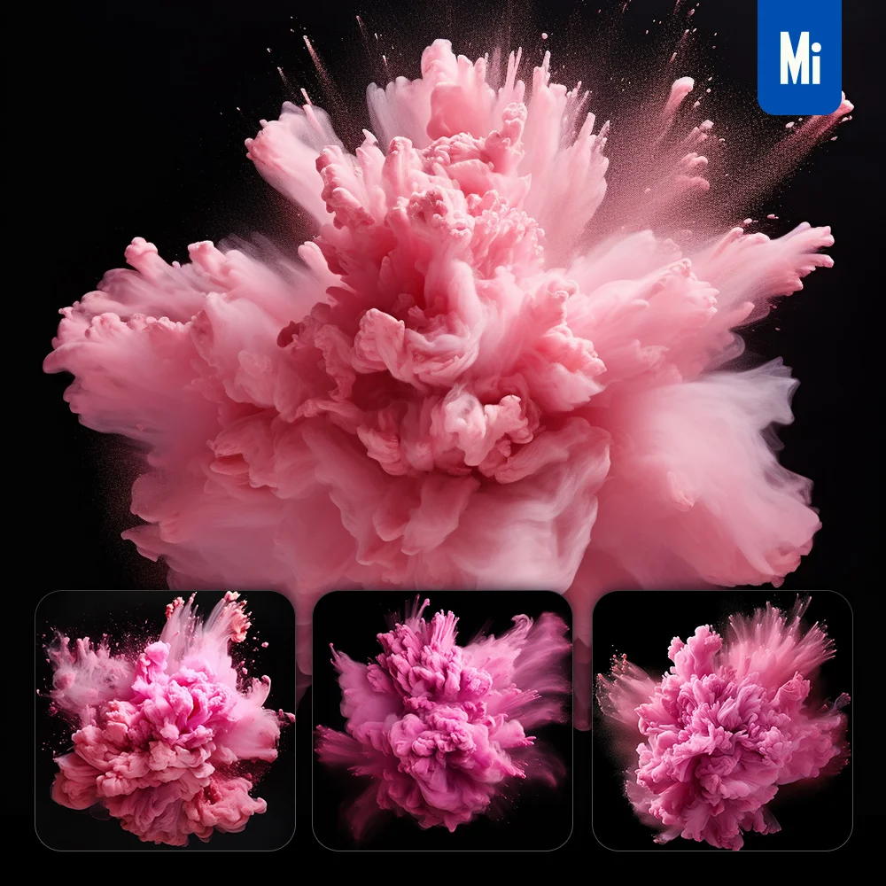 Midjourney Prompt Pink Flower Petal Smoke Powder Explosion Burst Blast