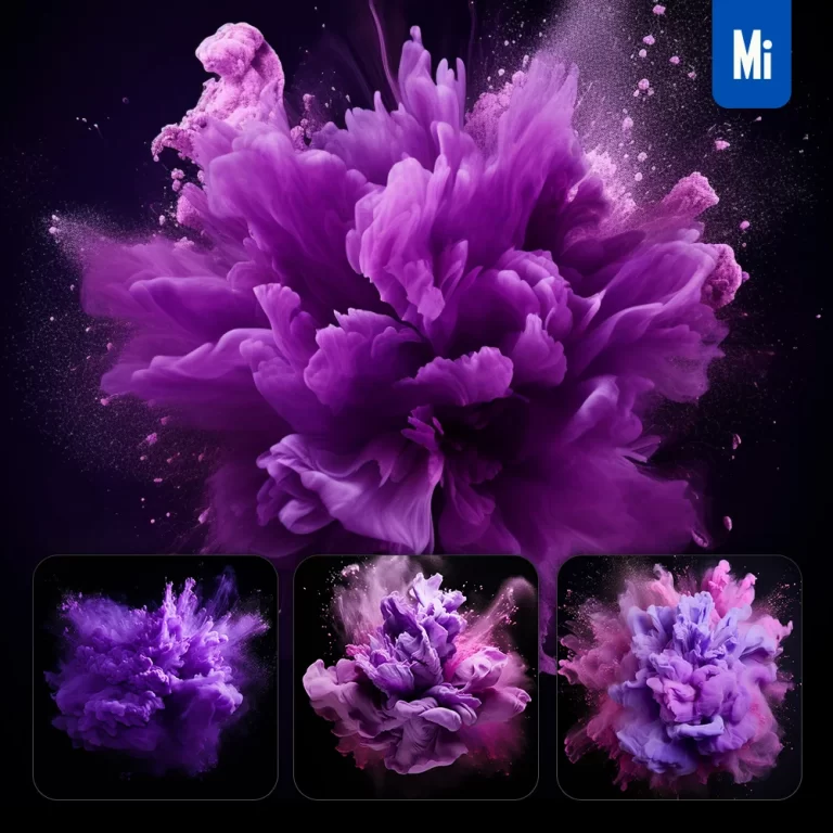 midjourney prompt purple flower petal smoke powder explosion burst blast