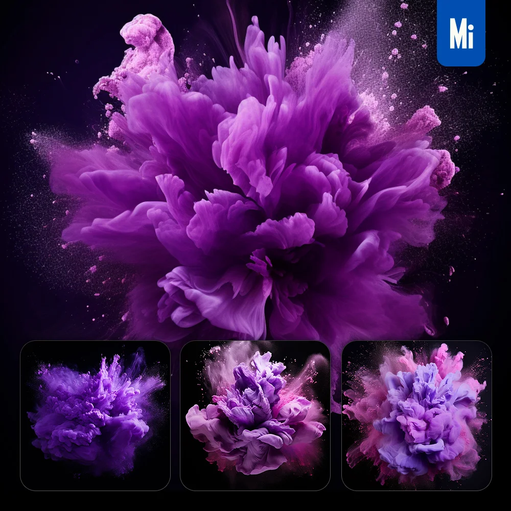 Midjourney Prompt Purple Flower Petal Smoke Powder Explosion Burst Blast