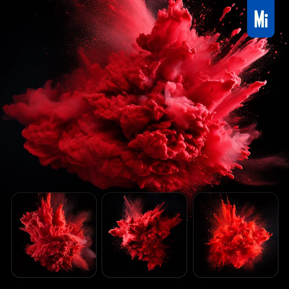 Midjourney Prompt Red Smoke Powder Explosion Burst Blast