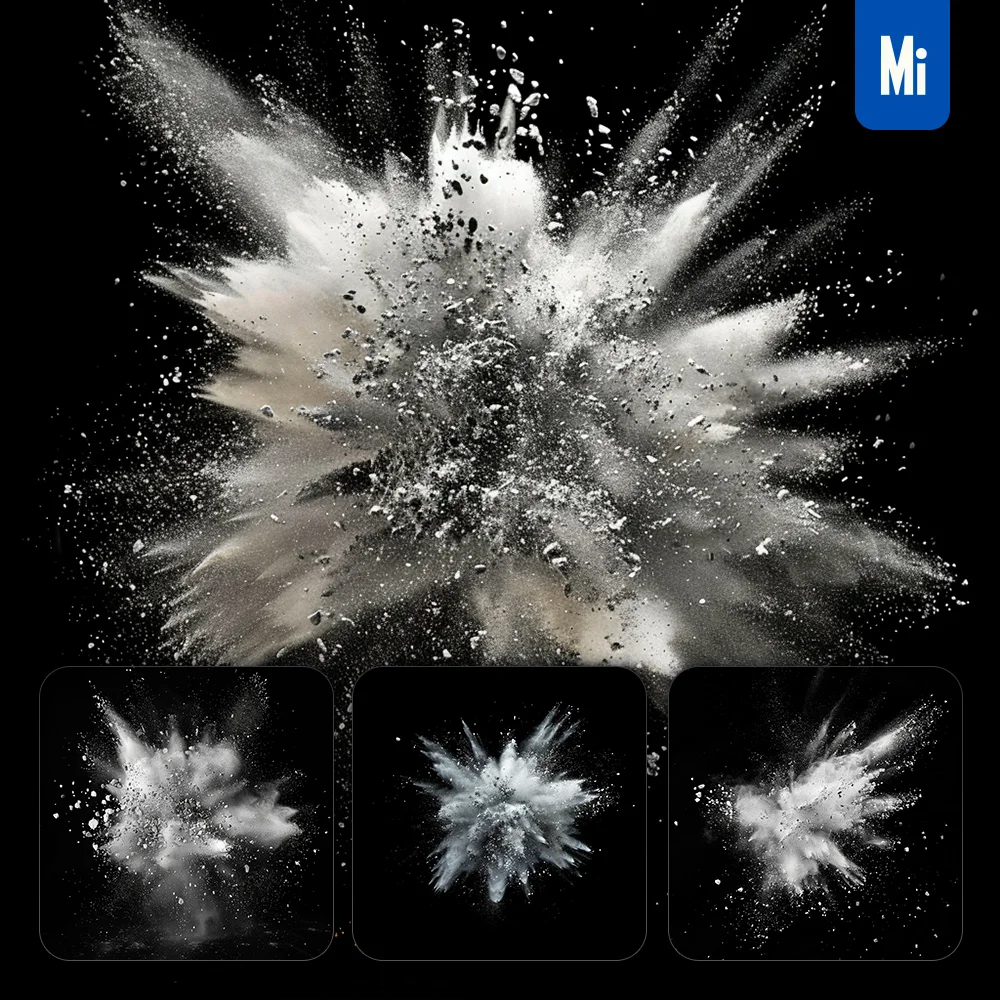 Midjourney Prompt Silver Powder Explosion Burst Blast