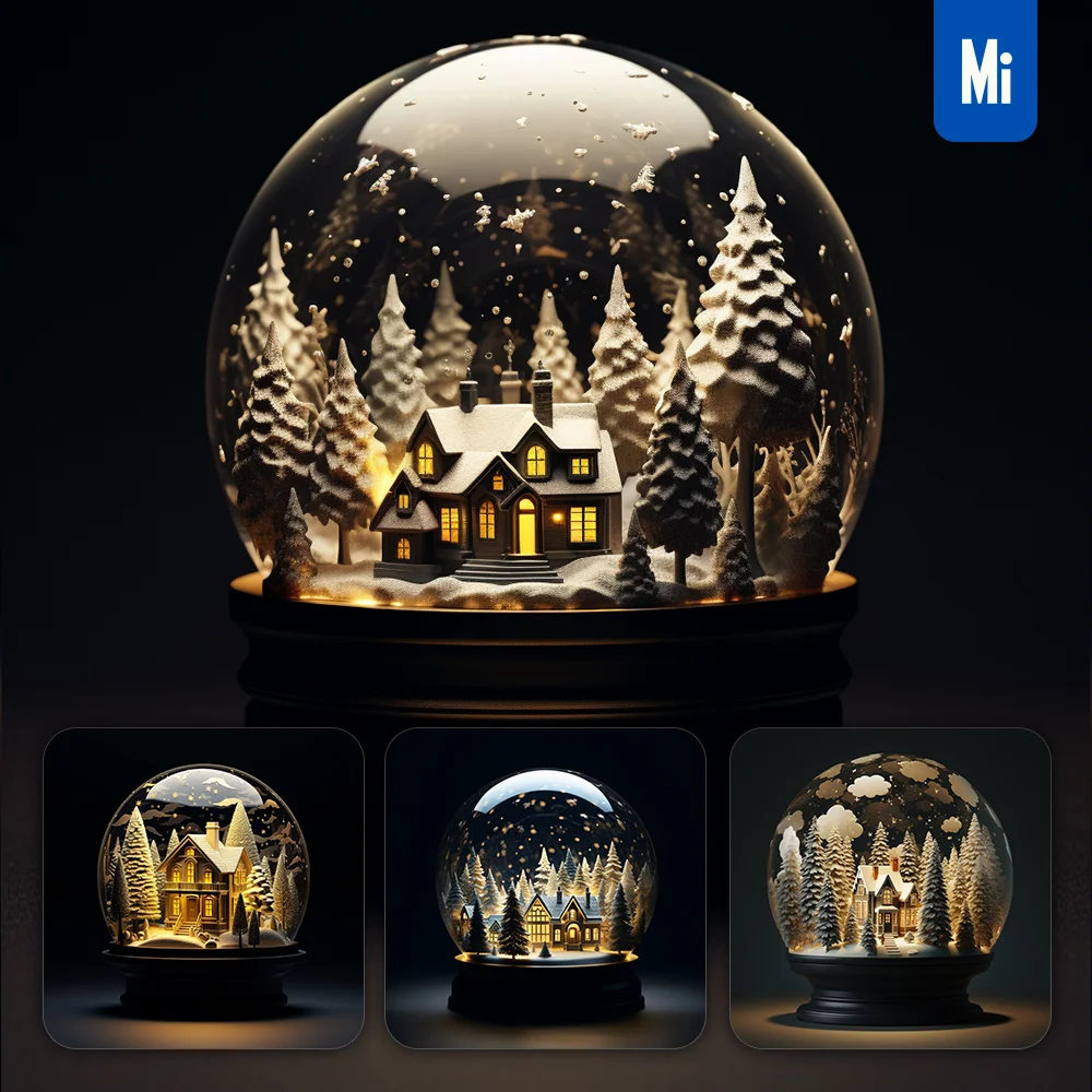 Midjourney Prompt Snow Globe Tree House Glass Sphere Warm