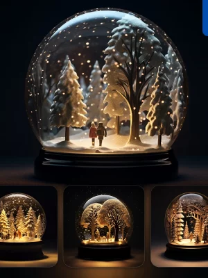 Midjourney Prompt Snow Globe Tree People Christmas Glass Sphere Warm