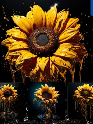 Midjourney Prompt Sunflower Yellow Dripping Water Drop Rain Liquid