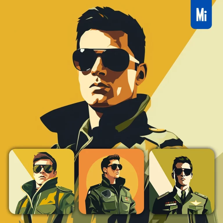 midjourney prompt sunglass handsome pilot man male minimalistic flat illustration vector yellow green