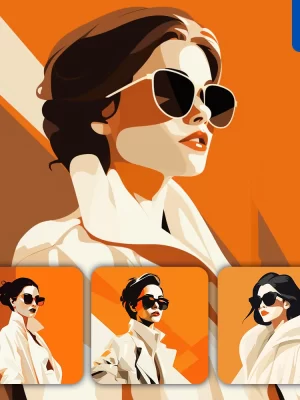 Midjourney Prompt Sunglass Woman Lady Minimalistic Flat Illustration Vector Orange