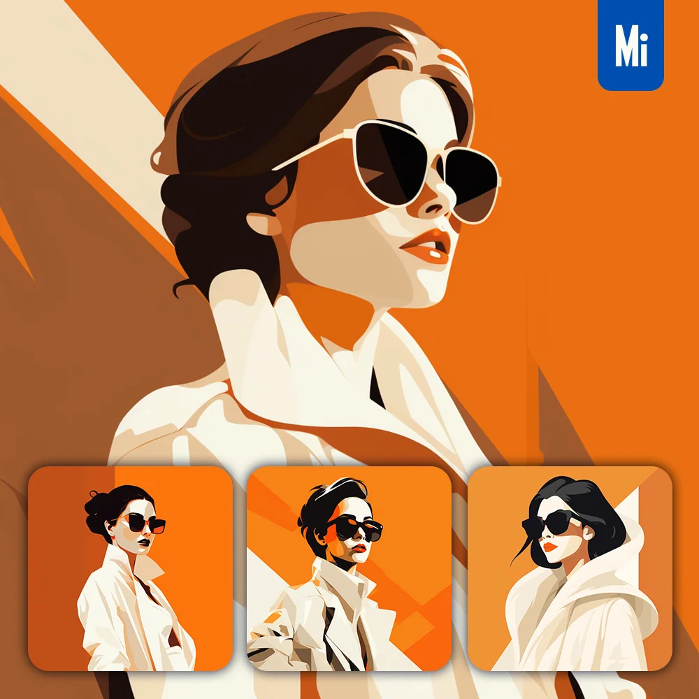 Midjourney Prompt Sunglass Woman Lady Minimalistic Flat Illustration Vector Orange