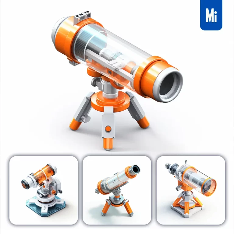 midjourney prompt telescope orange isometric material industrial design 3D icon
