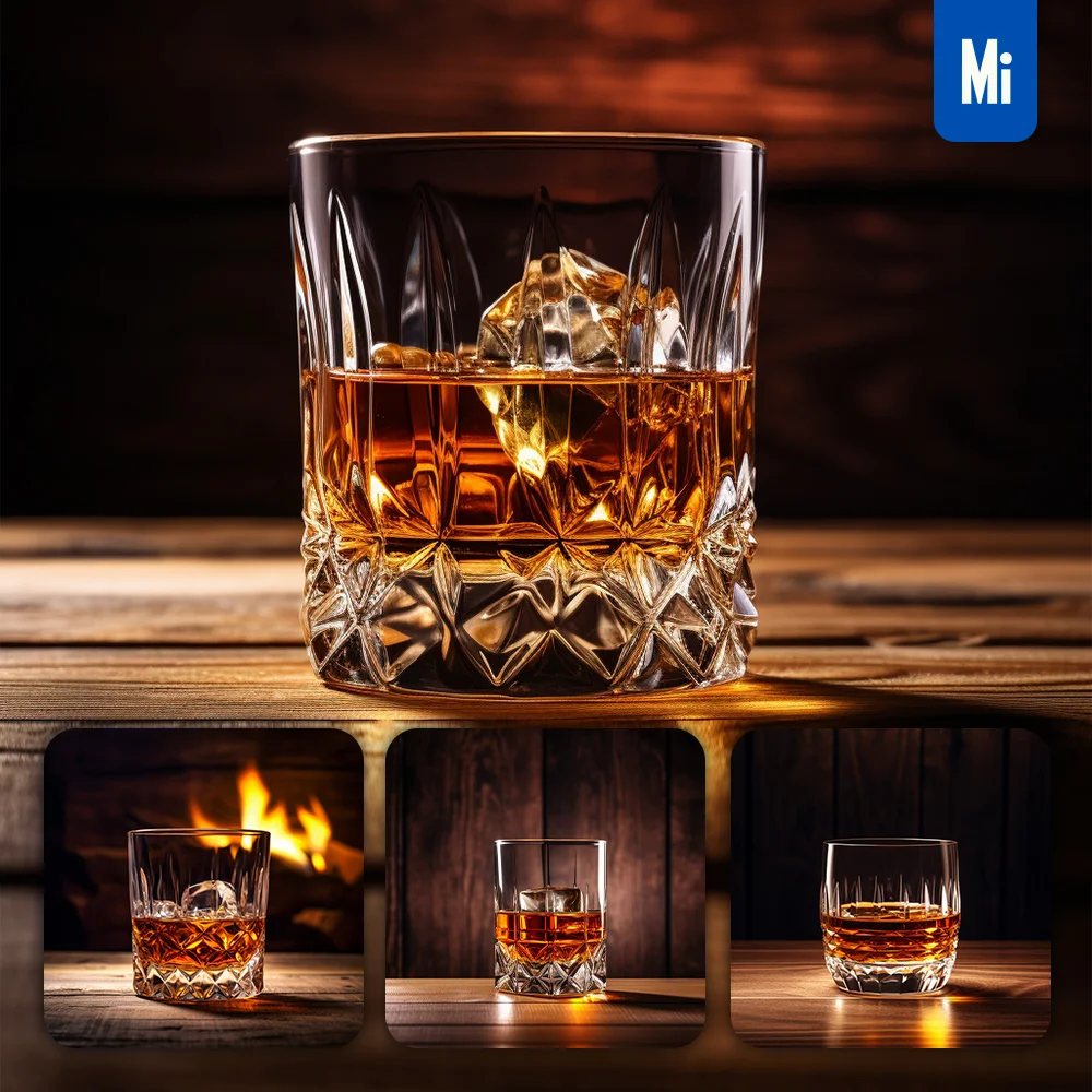 Midjourney Prompt Whiskey Glass Liquor Wood Table Photography