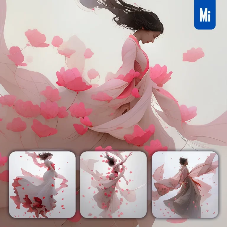 midjourney prompt woman fairy lady flower petal Chinese character Japanese 3d cartoon illustration