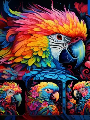 Midjourney Prompt Bird Parrot Head Flower Colorful Painting Illustration