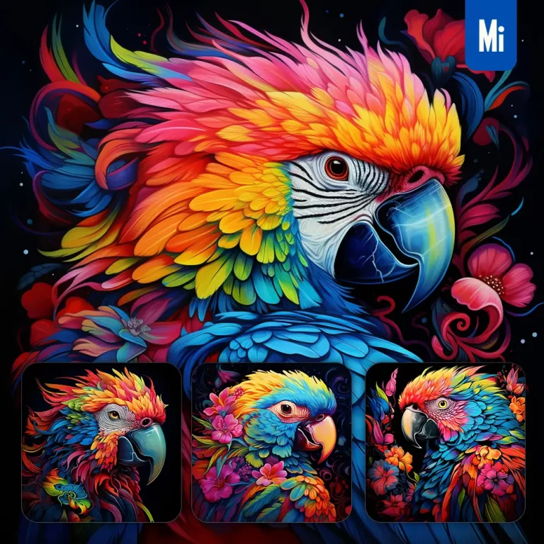 midjourney prompt bird parrot head flower colorful painting illustration