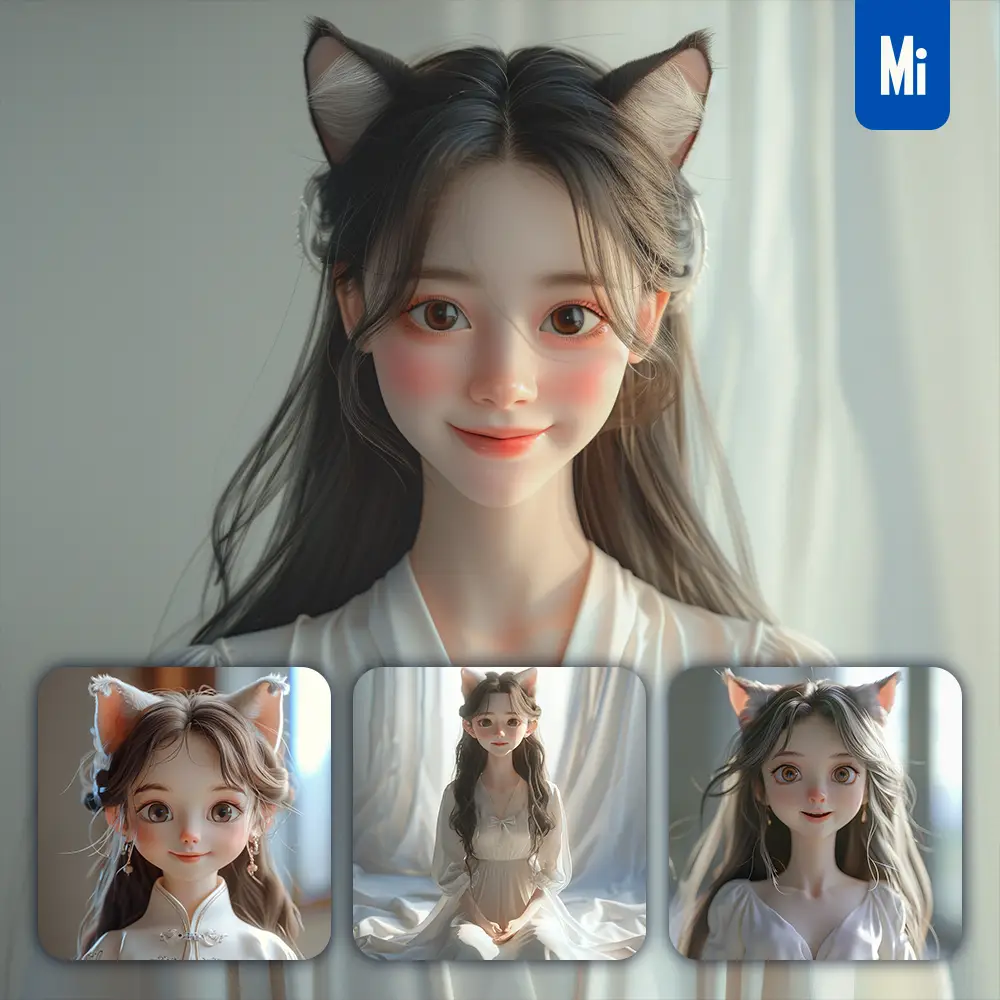 Midjourney Prompt Girl Cat Ear Smile Happily Cute