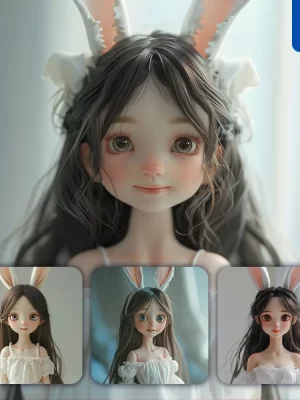 Midjourney Prompt Girl Woman Doll Rabbit Ear Smile Happily Cute