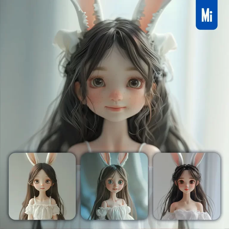midjourney prompt girl woman doll rabbit ear smile happily cute