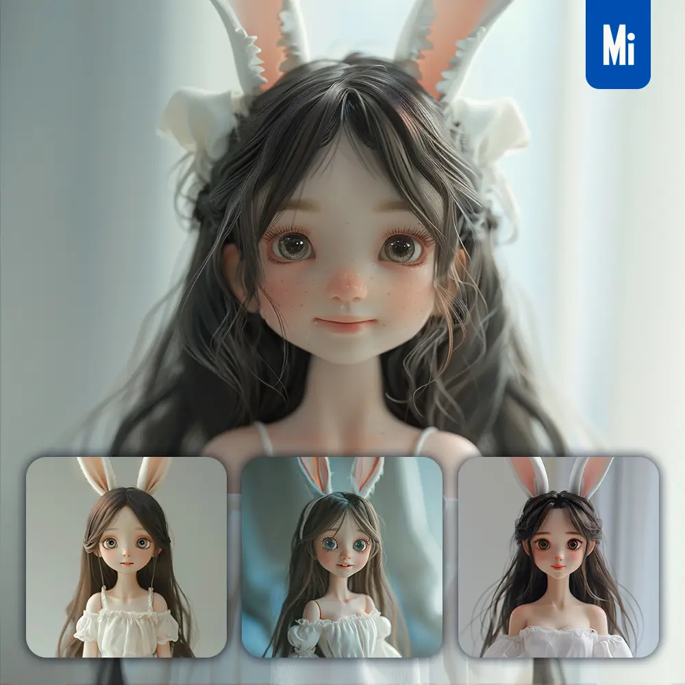 Midjourney Prompt Girl Woman Doll Rabbit Ear Smile Happily Cute