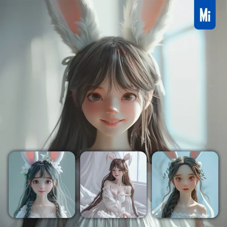 midjourney prompt girl woman rabbit ear smile happily cute