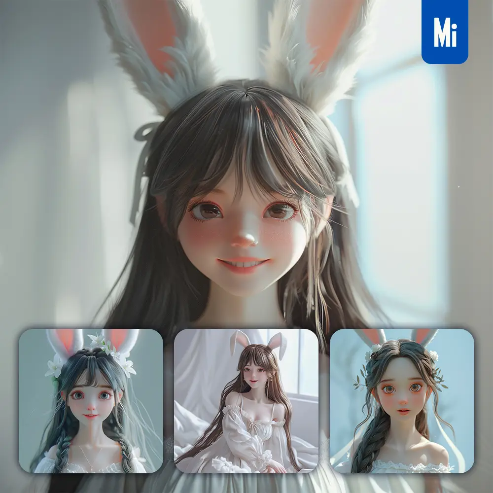 Midjourney Prompt Girl Woman Rabbit Ear Smile Happily Cute