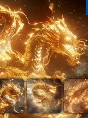 Midjourney Prompt Chinese Dragon Fire Lighting Gold Golden 3d Cg