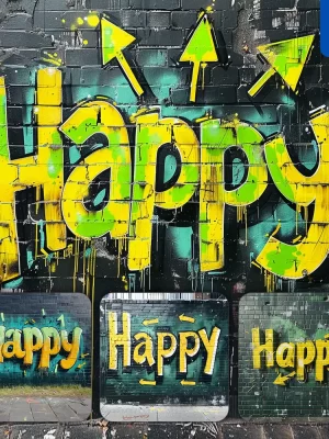 Midjourney Prompt Happy Font Type Graffiti Wall Word Painting Typography Art