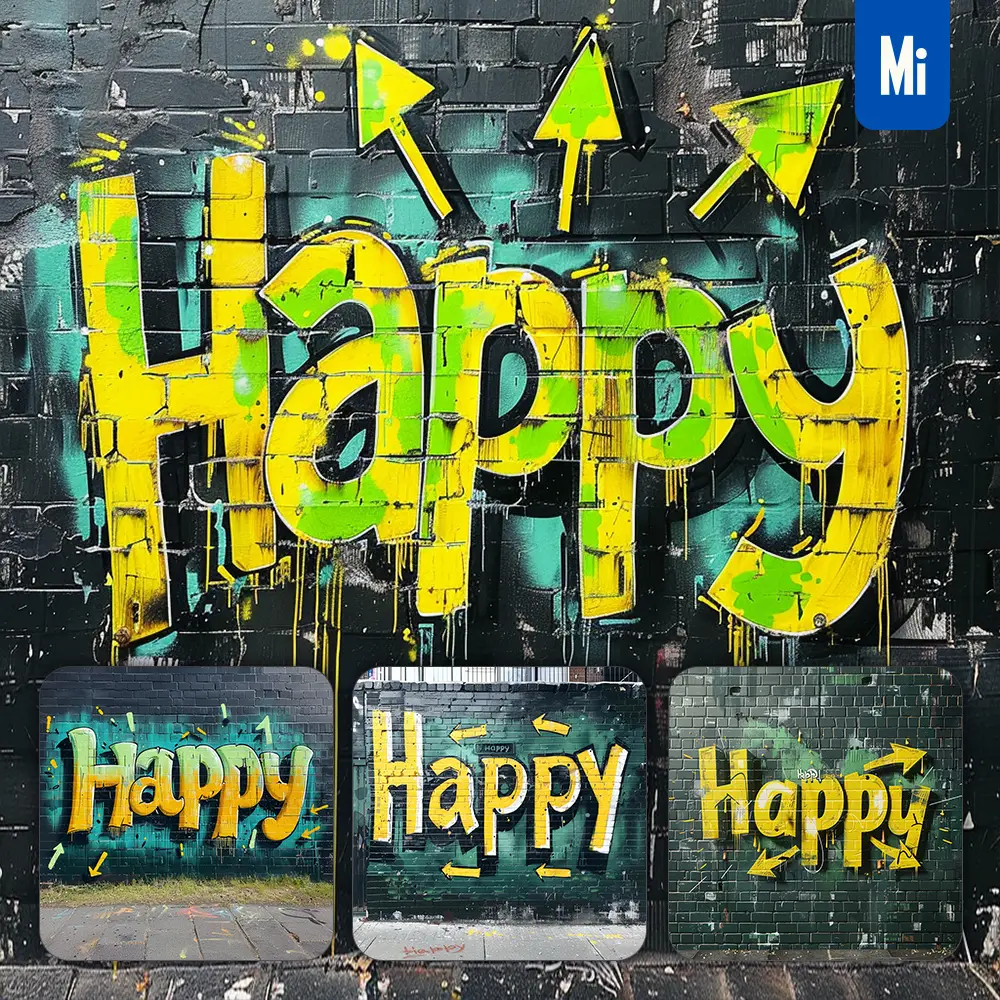 Midjourney Prompt Happy Font Type Graffiti Wall Word Painting Typography Art