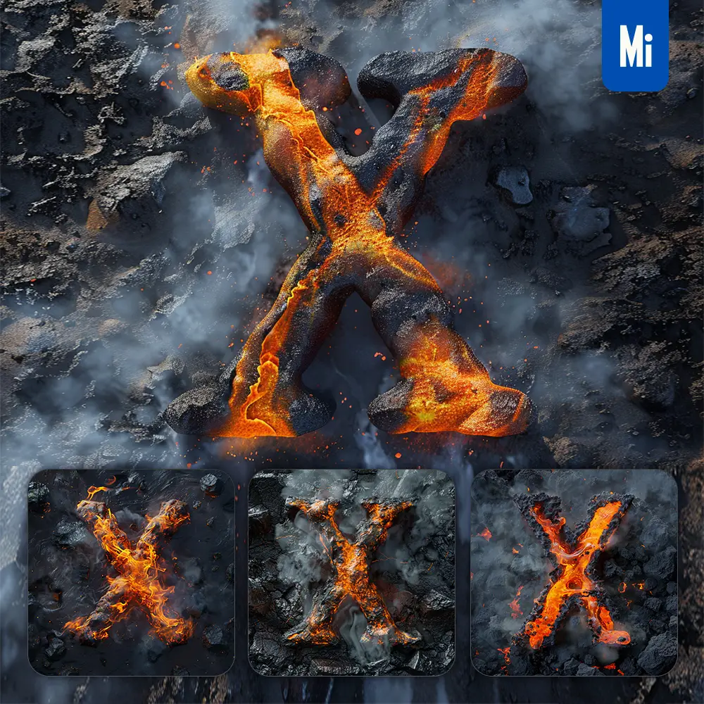 midjourney prompt X lava letter font type rock flowing word