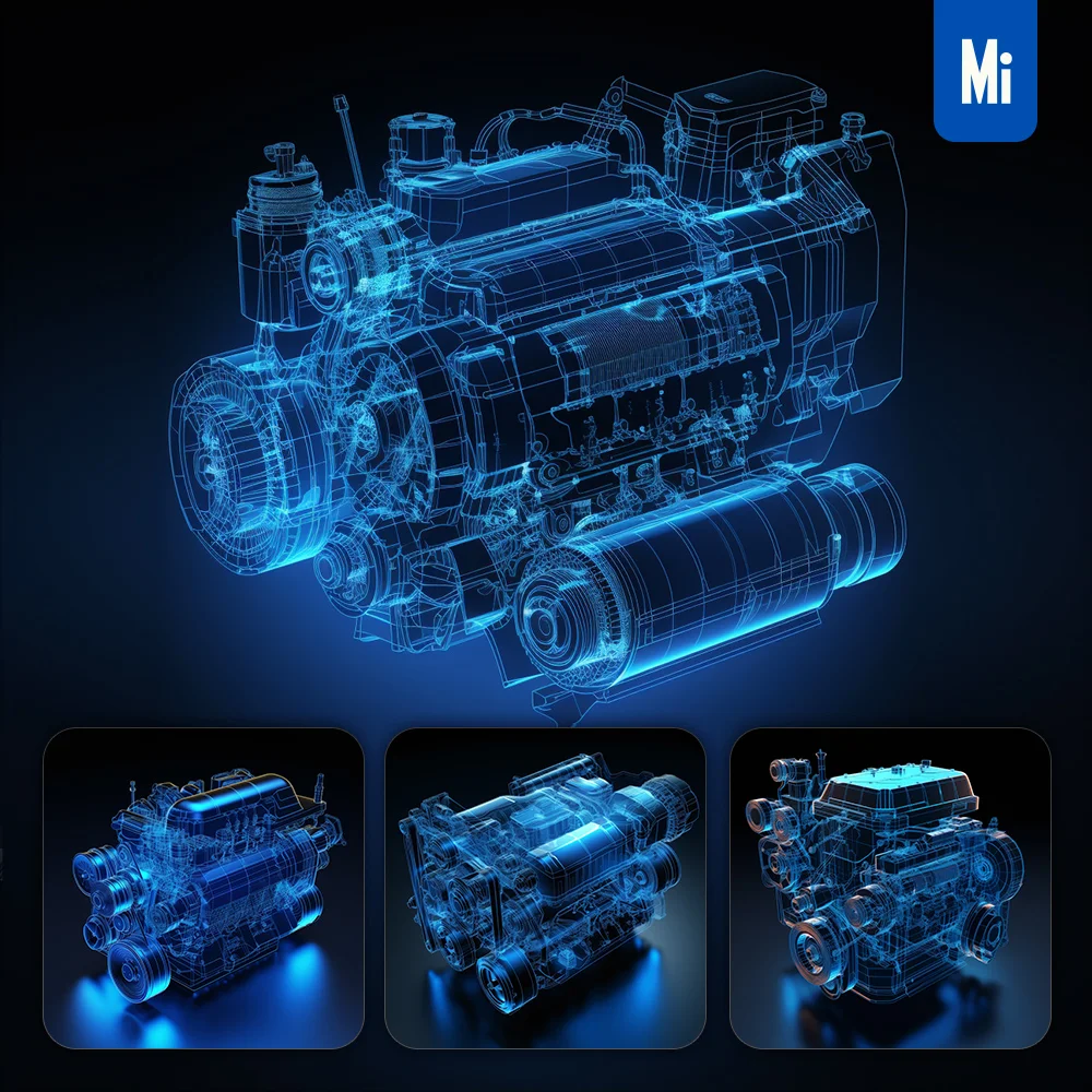 Midjourney Prompt Automobile Auto Engine Wireframe Structural Isometric Digital Technological Technology Perspective