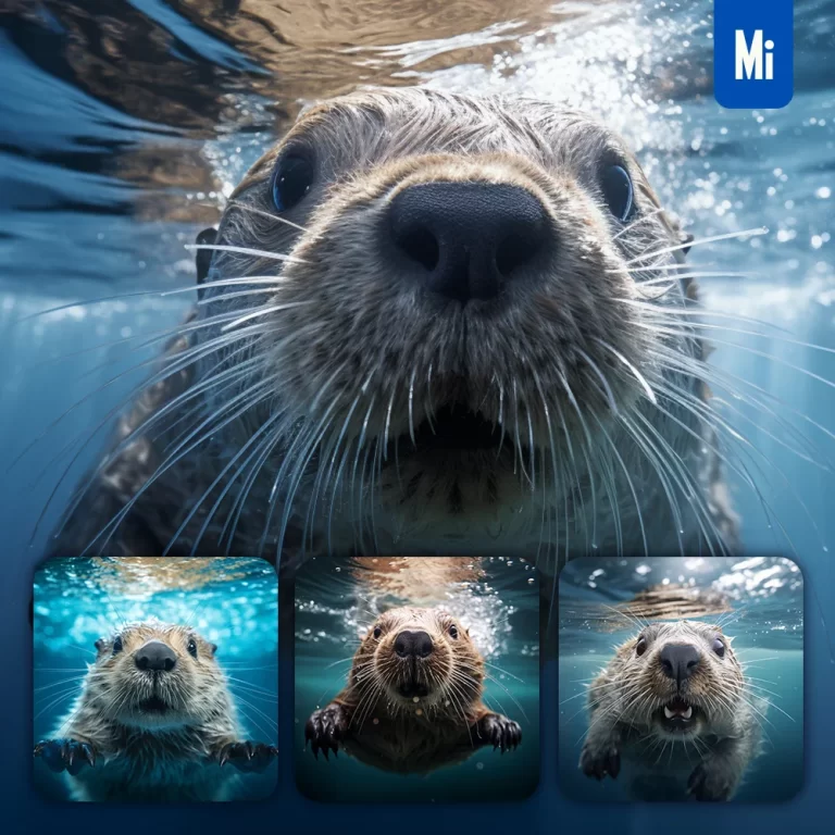 midjourney prompt beaver underwater sea light swim diving photography