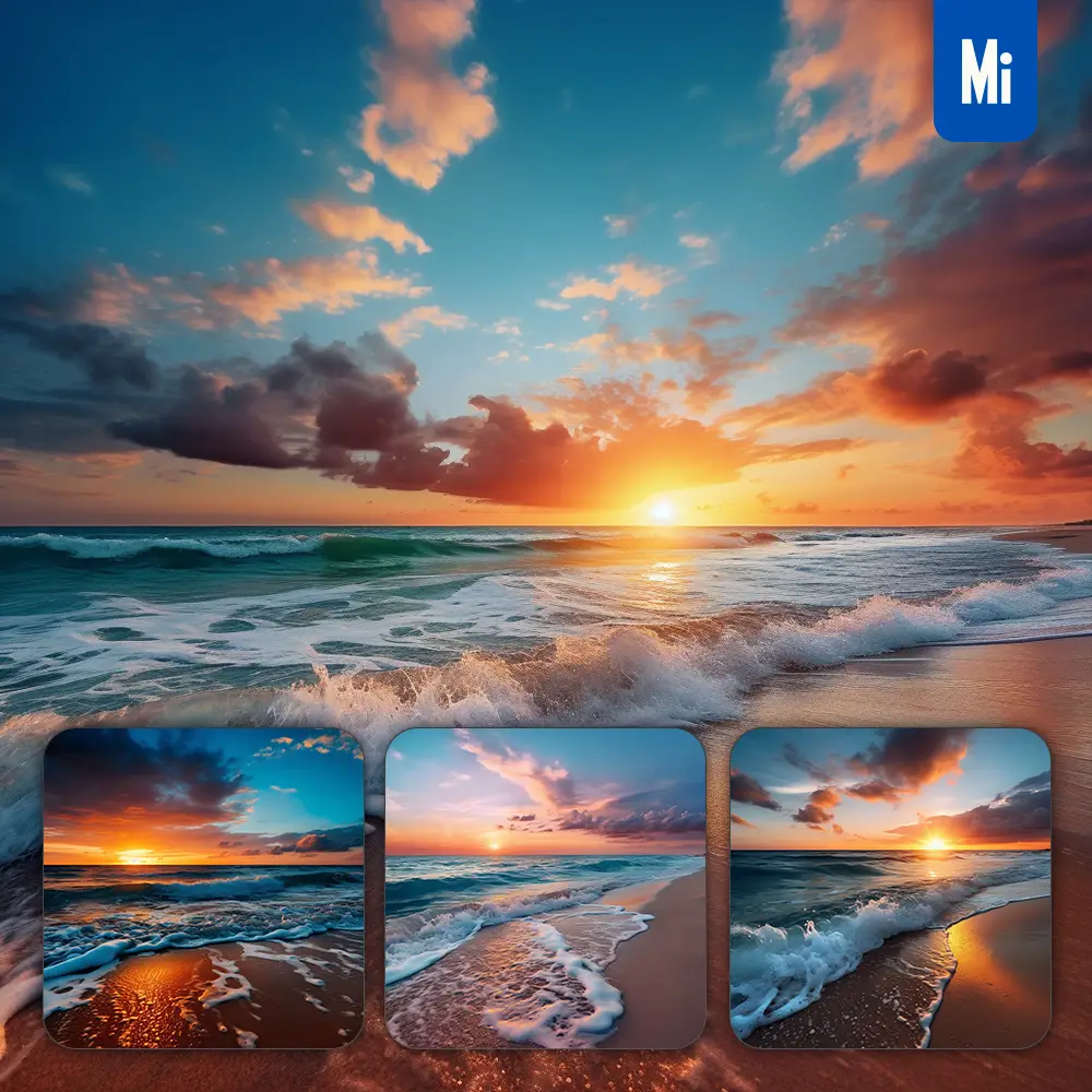 midjourney prompt blue sky sunset sun beach evening sea photography