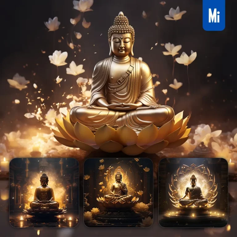 midjourney prompt buddha golden metal lotus gold lighting virtual buddhism