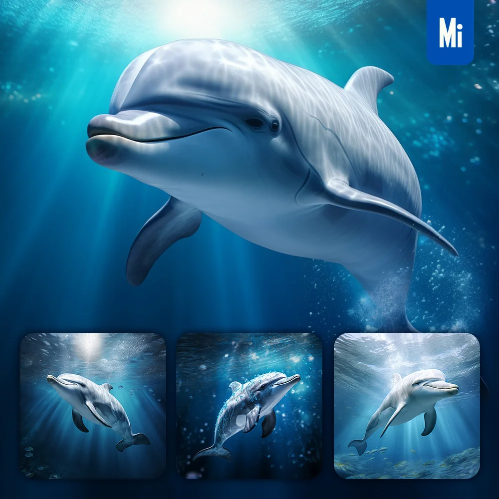 Midjourney Prompt Dolphin Underwater Sea Light Swim Diving Photography