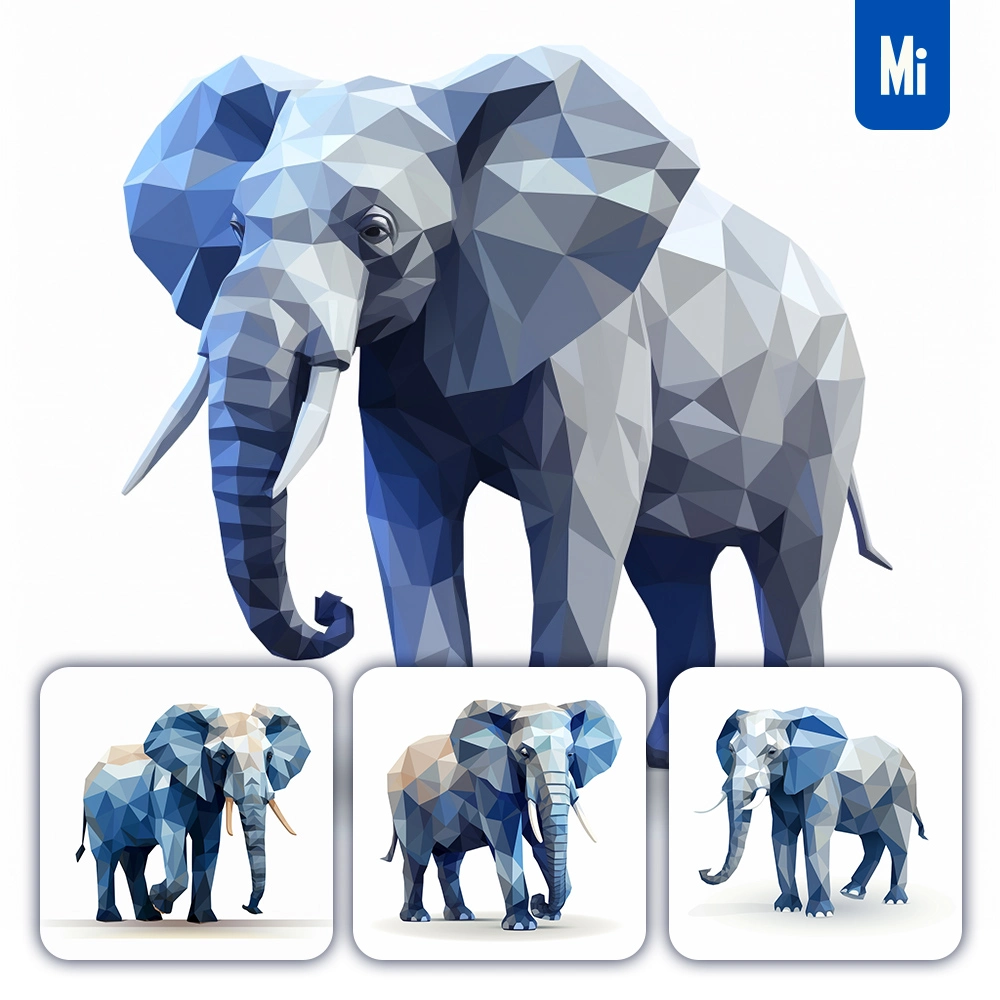 Midjourney Prompt Elephant Geometric Figure Grey Triangle Vector Logo Illustration
